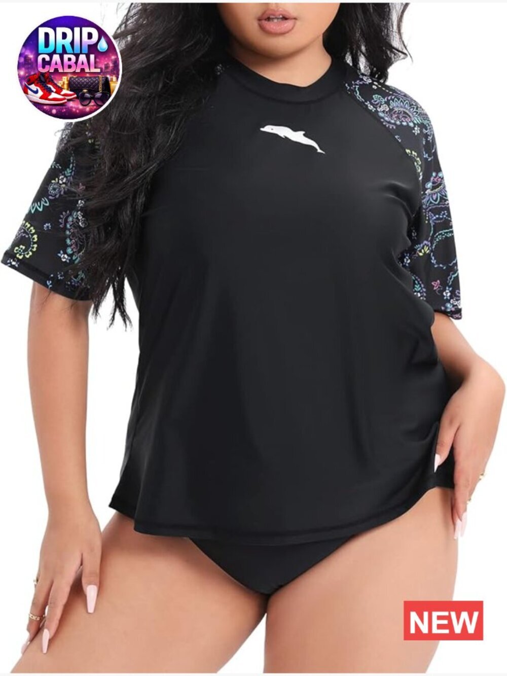 Plus Size Rash Guard Short Sleeve Swim Shirt Loose Fit UPF50+ Sun Protection
